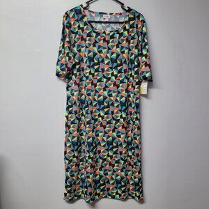 Lularoe Julia Dress Geometric Short Sleeve Womens 3XL Plus Size Soft Long Maxi